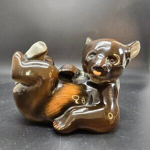 Vintage Ceramic Bear Figurine Brown Glaze Reclining Russian VL4046